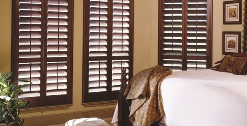 Dark wood plantation shutters